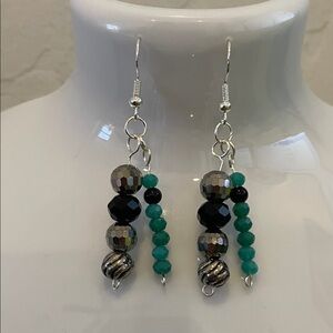 Elegant Silver and Green Beaded Earrings